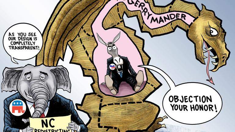 Kevin Siers cartoon: NC Gerrymander on trial