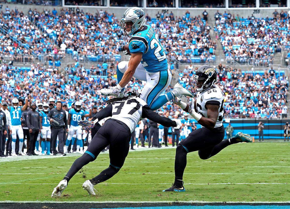Carolina Panthers running back Christian McCaffrey had 237 yards (176 rushing, 61 receiving) from scrimmage Sunday, tying his franchise record. When he left the game with cramps, backup running back Reggie Bonnafon scored on a 59-yard run.