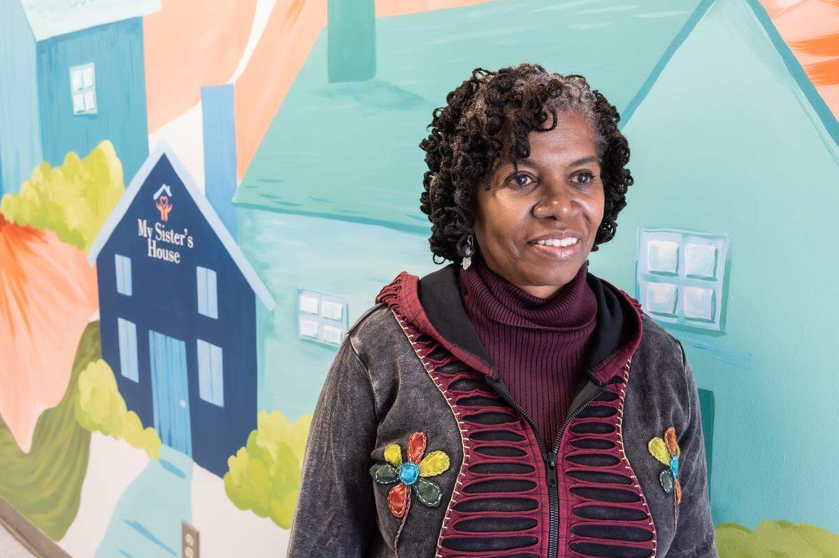 Deronda Metz, executive director of My Sister's House, a transitional women's shelter, poses for a portrait inside Friendship Missionary Baptist Church's Community Development Corporation on Wednesday.
