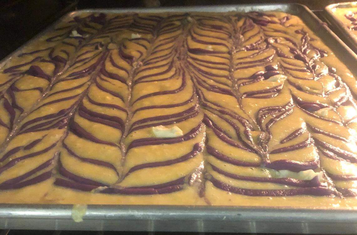 Chef Jamie Barnes’ Cranberry Swirl Cornbread bakes in the oven.