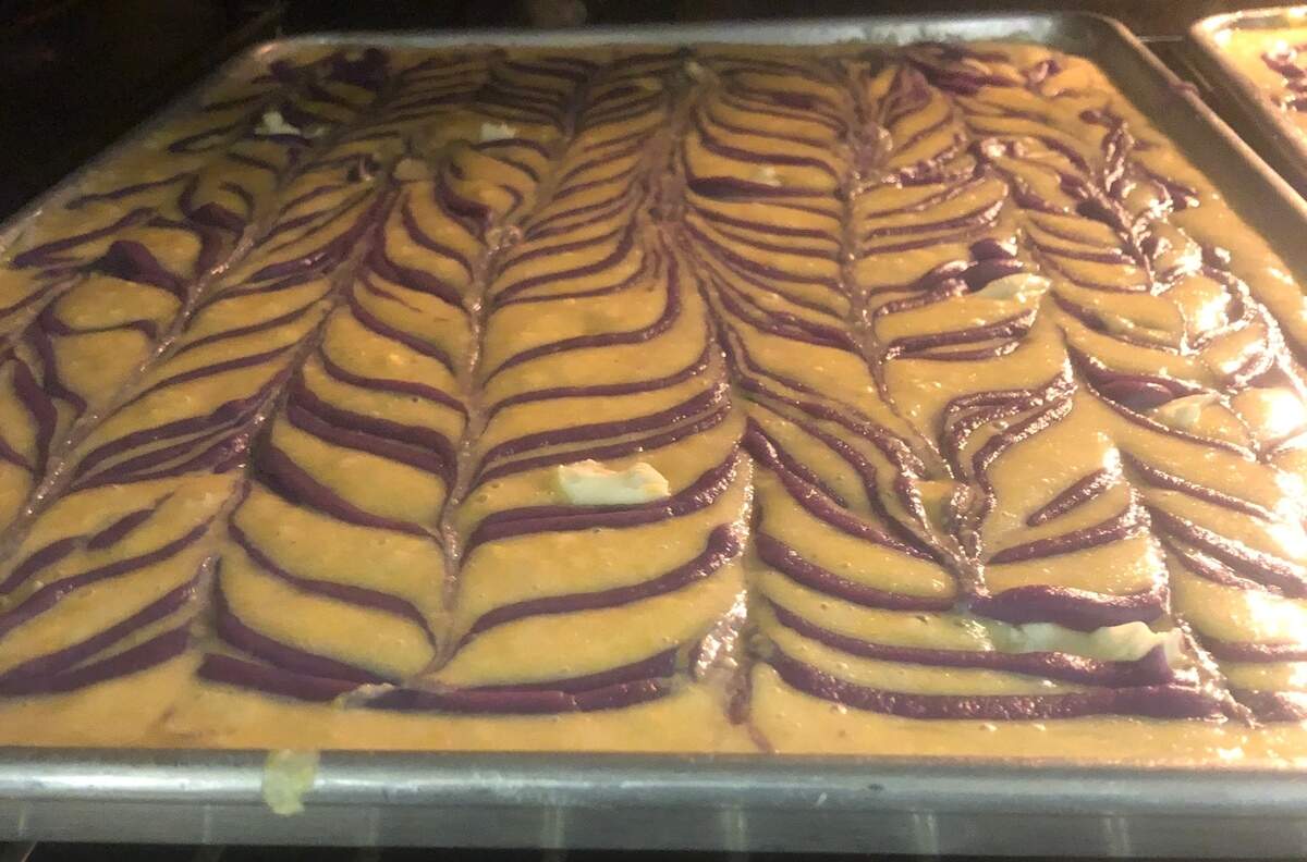 Chef Jamie Barnes’ Cranberry Swirl Cornbread bakes in the oven.