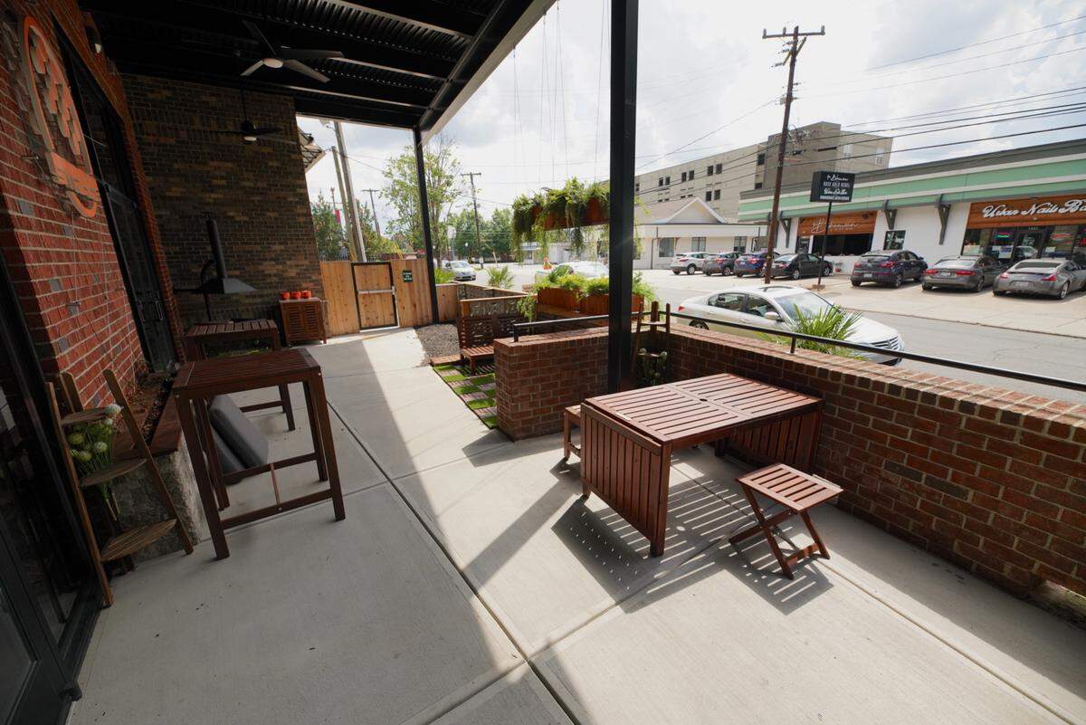 Stroke has a patio facing Pecan Avenue.