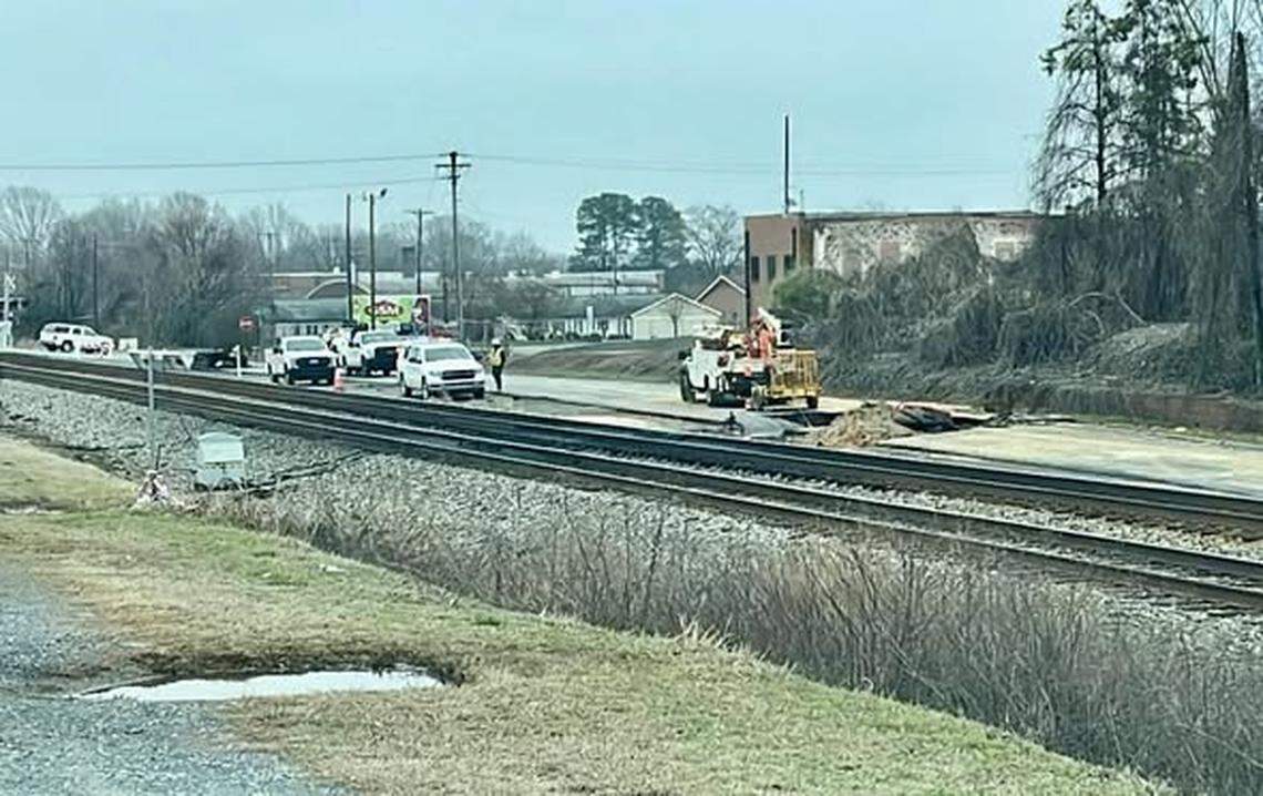 City of Gastonia crews respond to a sinkhole that submerged a pickup truck in water nearly up to its windows on Saturday, Feb. 28, 2026.