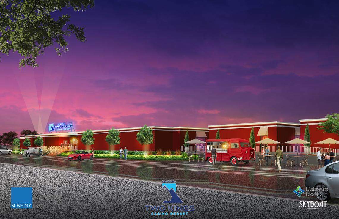 The Catawba Indian Nation on Friday, March 26, 2021, released this rendering of the “pre-launch” gaming facility the tribe said it will open at the site of the planned Two Kings Casino Resort in Kings Mountain, North Carolina.