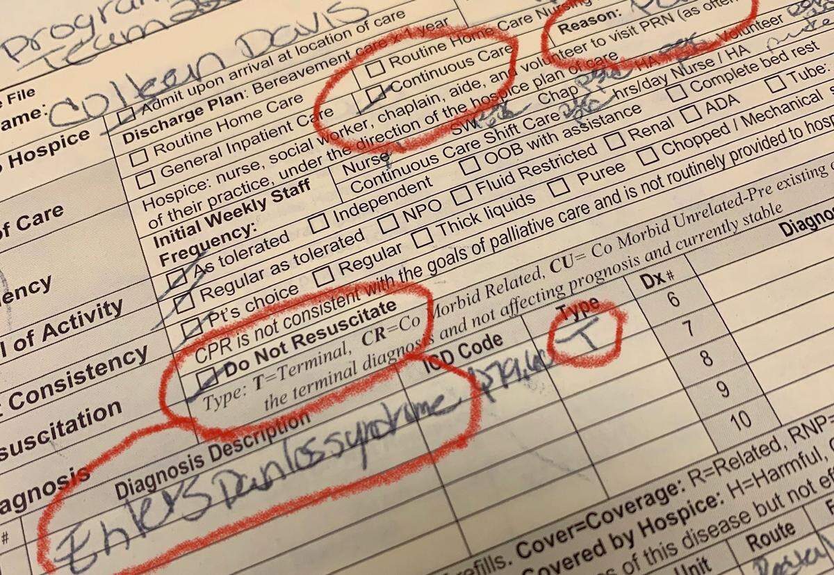 Colleen Davis’ hospice papers.