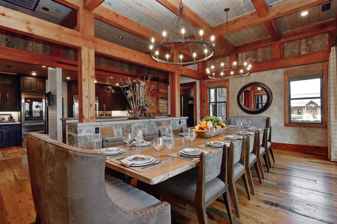 The lodge and cottages feature high end finishes including stone, western red cedar and wood bark siding.