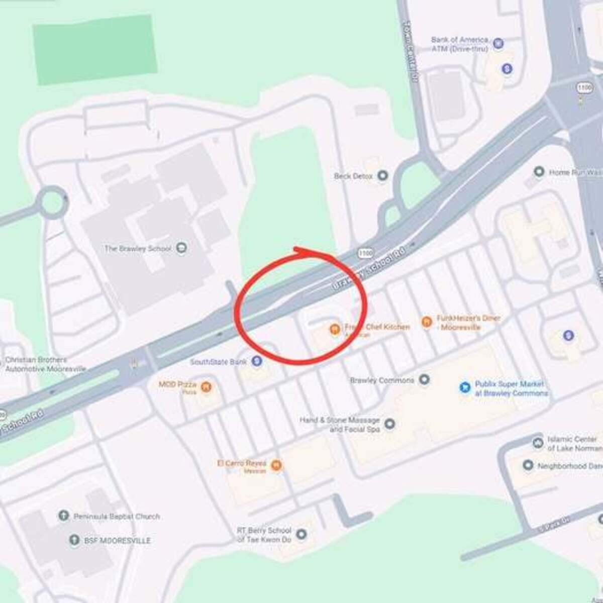 This map shows where traffic could be a headache on Brawley School Road in Mooresville on Wednesday, June 24, 2026.