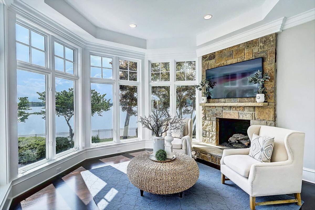 The mansion offers panoramic views of Lake Norman.