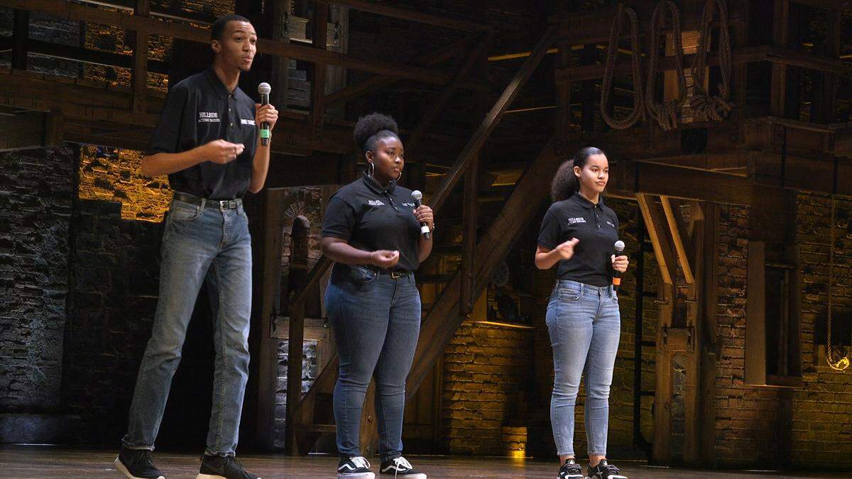 Students from Hillside High School in Durham performed an original piece about Alexander Hamilton, Angelica Schuyler and Eliza Hamilton at the Blumenthal Performing Arts Center in Charlotte, as part of the EduHam history education program.