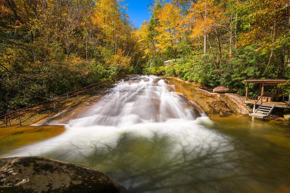 Sliding Rock Falls in Pisgah National Forest, NC is a natural water-slide. 