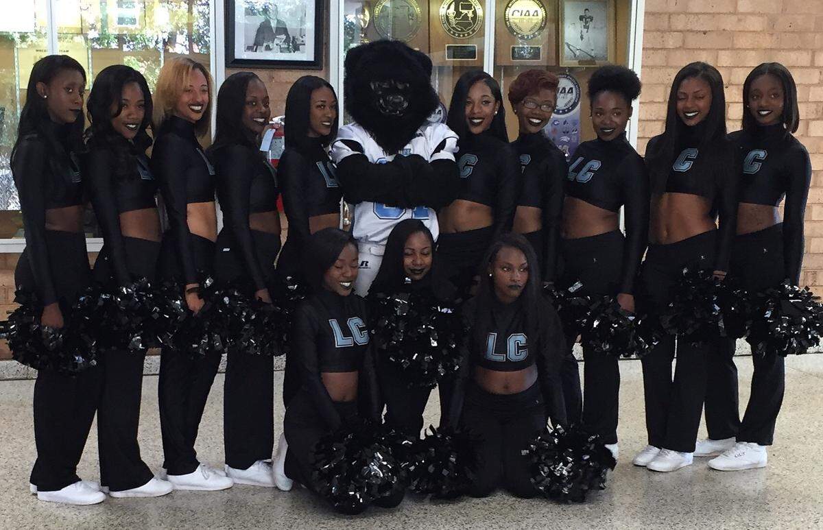 The Livingstone College cheerleading squad poses on Senior Day in 2015. MyKesha Smith is front and center in the photo.