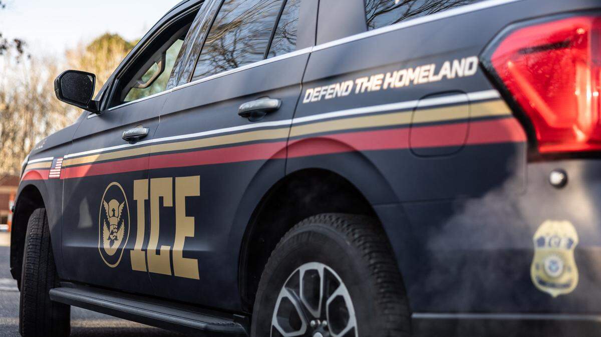 ICE vehicles at the entrance of the Department Homeland Security office in Charlotte on January 21.