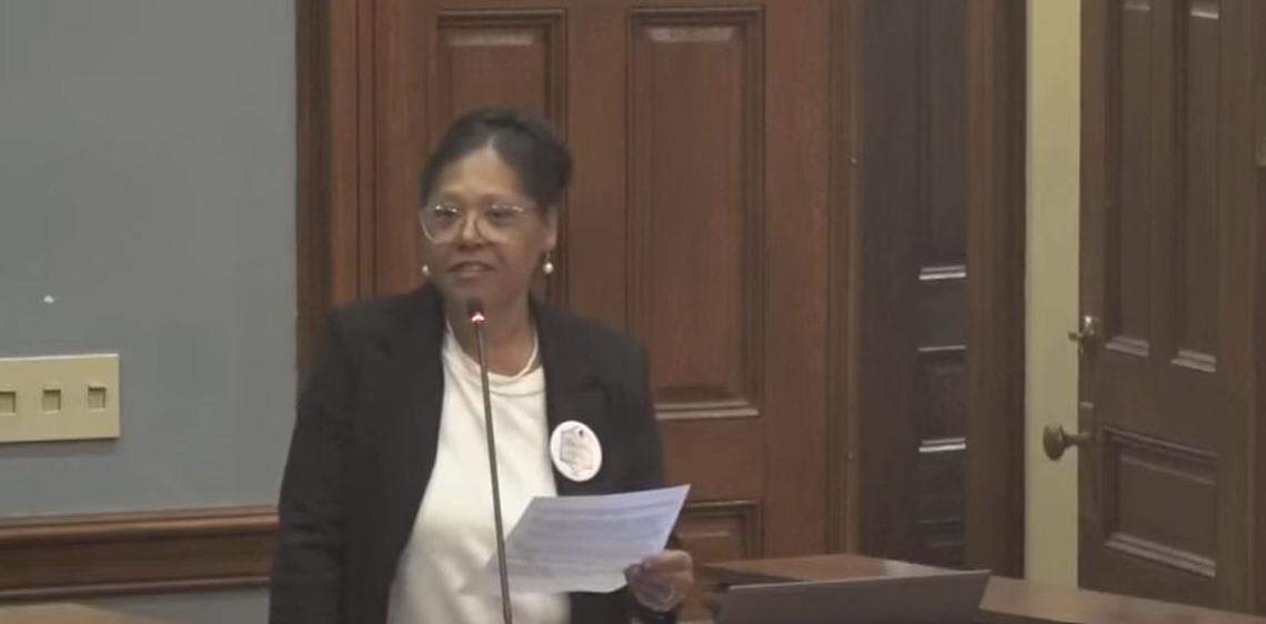 Marlene Scott, founding member of the Iredell Community Remembrance Project, urges Statesville City Council on Monday, Nov. 17, 2025, to approve a marker honoring how Black people and white people came together to prevent further violence after the 1883 lynching of Charles Campbell.  