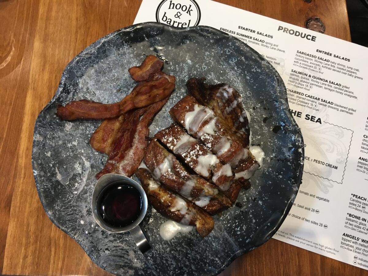 Hook & Barrel’s Cinnamon Roll French Toast.