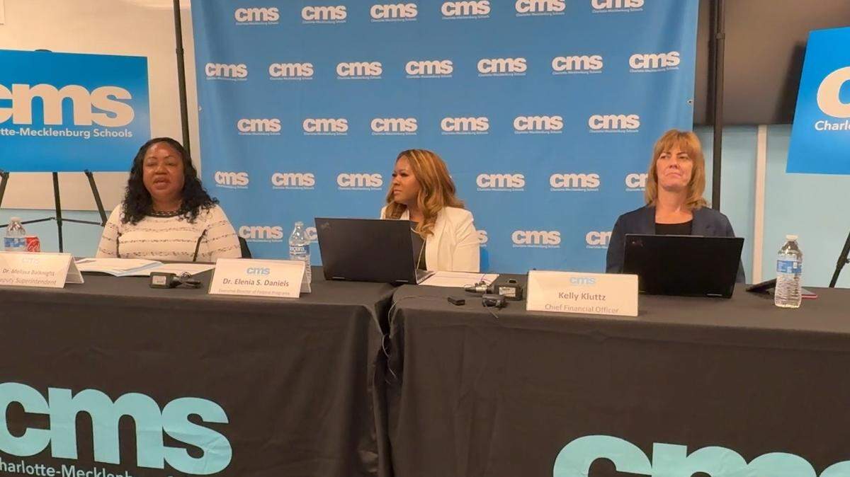 From right, Charlotte-Mecklenburg School Chief Financial Officer Kelly Klutz sits with Executive Director of Federal Programs Elenia Daniels and Deputy Superintendent Melissa Balknight July 23 to discuss budget adjustments after a federal funding freeze