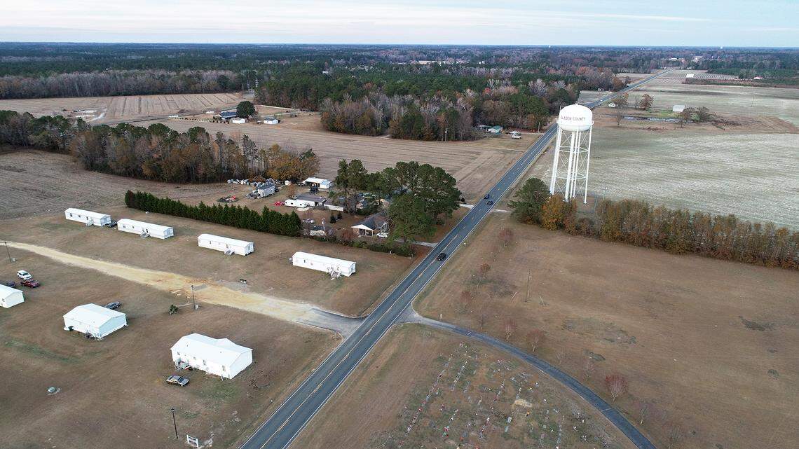 Bladen County is a rural county with a number of poor people. A trailer parks sits next to a Bladen county water tower on NC Hwy 242 near Bladenboro, NC.
