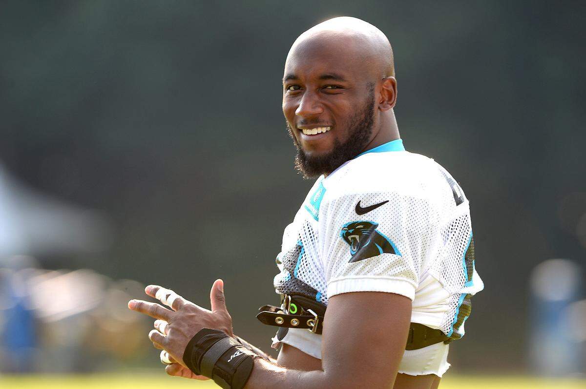 Carolina Panthers cornerback James Bradberry smiles in 2019. The N.Y. Giants gave Bradberry a three-year, $45-million contract in 2020 when he became a free agent.