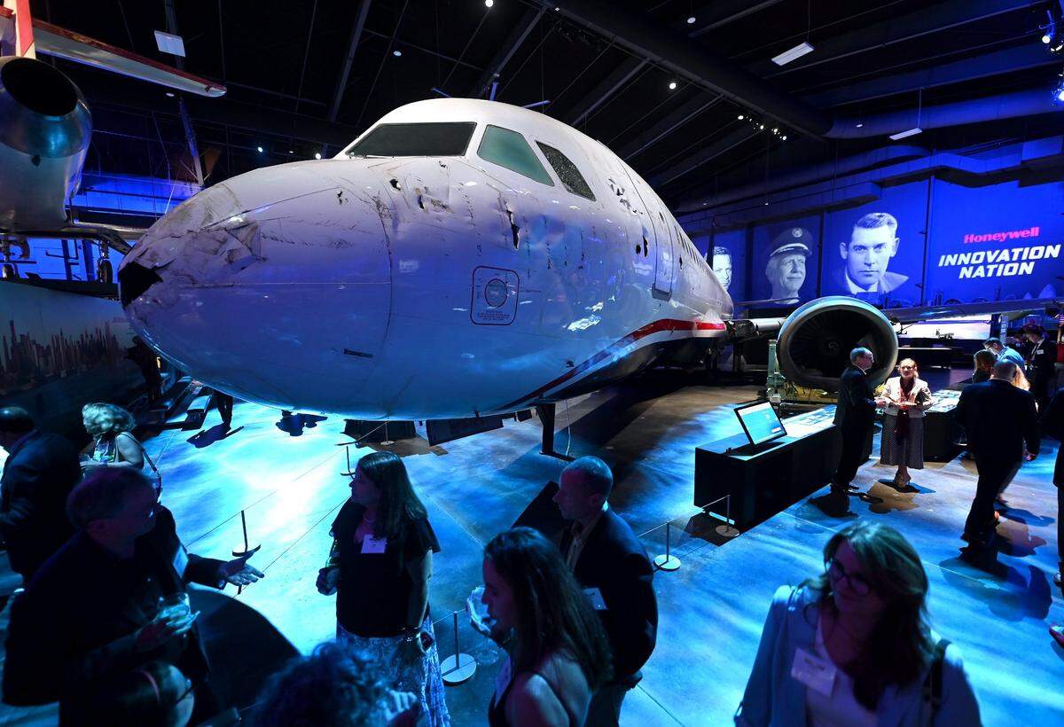 The US Airways Airbus A320-214 that former US Airways pilot Capt. C.B. “Sully” Sullenberger landed on the Hudson River in 2009 is displayed in the gallery of the Sullenberger Aviation Museum in Charlotte.