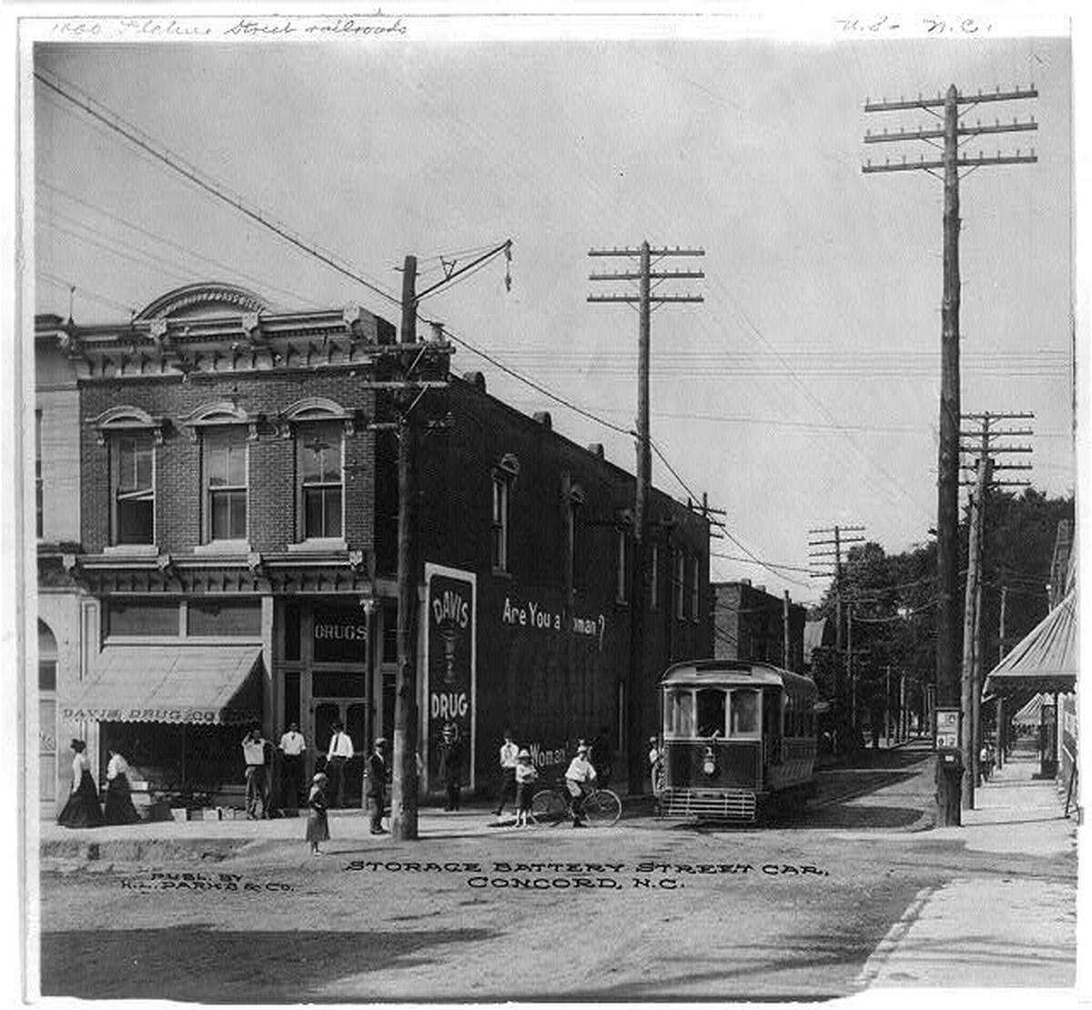 A photo of the streetcar in Concord, N.C. that ran until the mid-1920s.