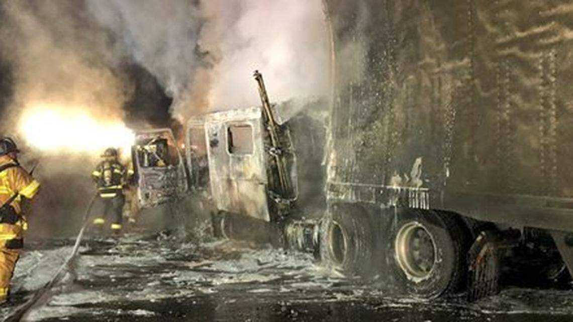 Fire crews were working to clear the scene after responding to a tractor trailer fire on I-77 late Wednesday.
