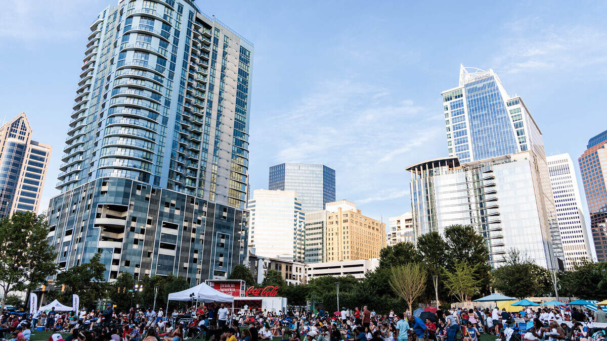 A packed Romare Bearden Park on Saturday July 4, 2026.