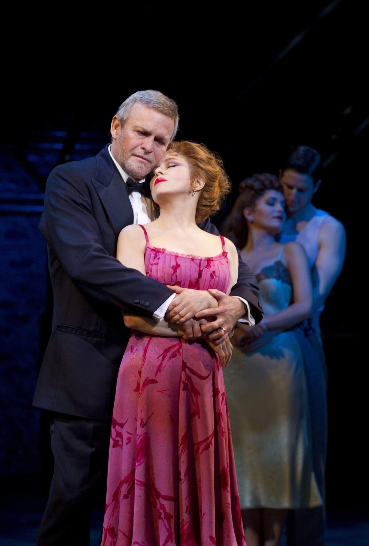 Ron Raines as Ben, and Bernadette Peters as Sally in the 2011 revival of Stephen Sondheim’s “Follies.” They are shadowed by their younger selves, but Ben didn’t love Sally, not really.