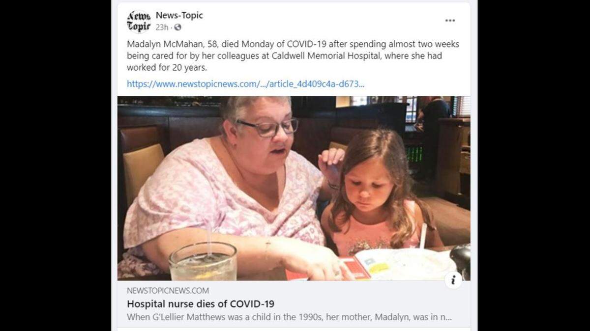 Madalyn McMahan, left, died after contracting COVID-19.