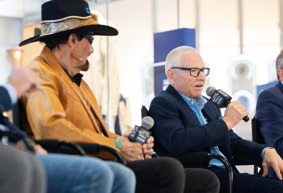 NASCAR Hall of Famer Mark Martin speaks during a press conference before the unveiling of the Darlington Raceway 75th Anniversary Exhibit at the NASCAR Hall of Fame Charlotte, N.C., on Tuesday, March 18, 2025.