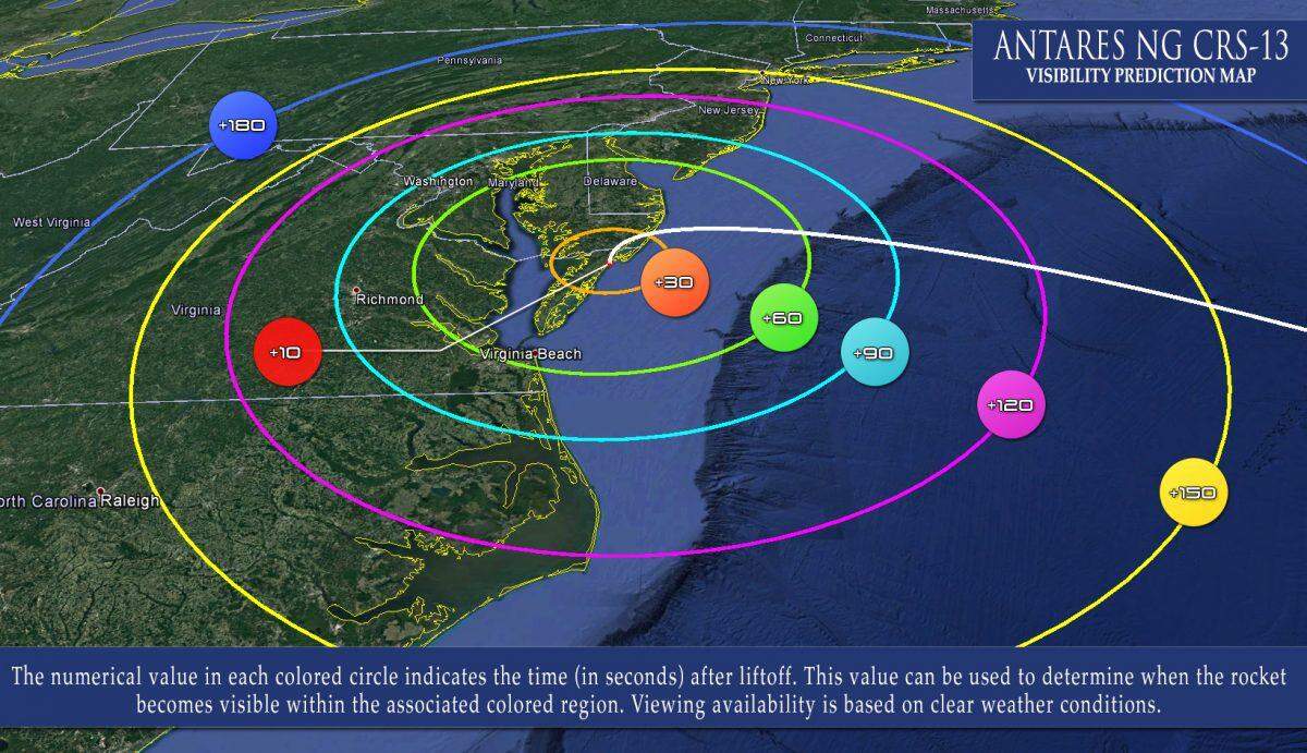 A rocket launch in Virginia on Sunday may be visible on the East Coast, NASA says.