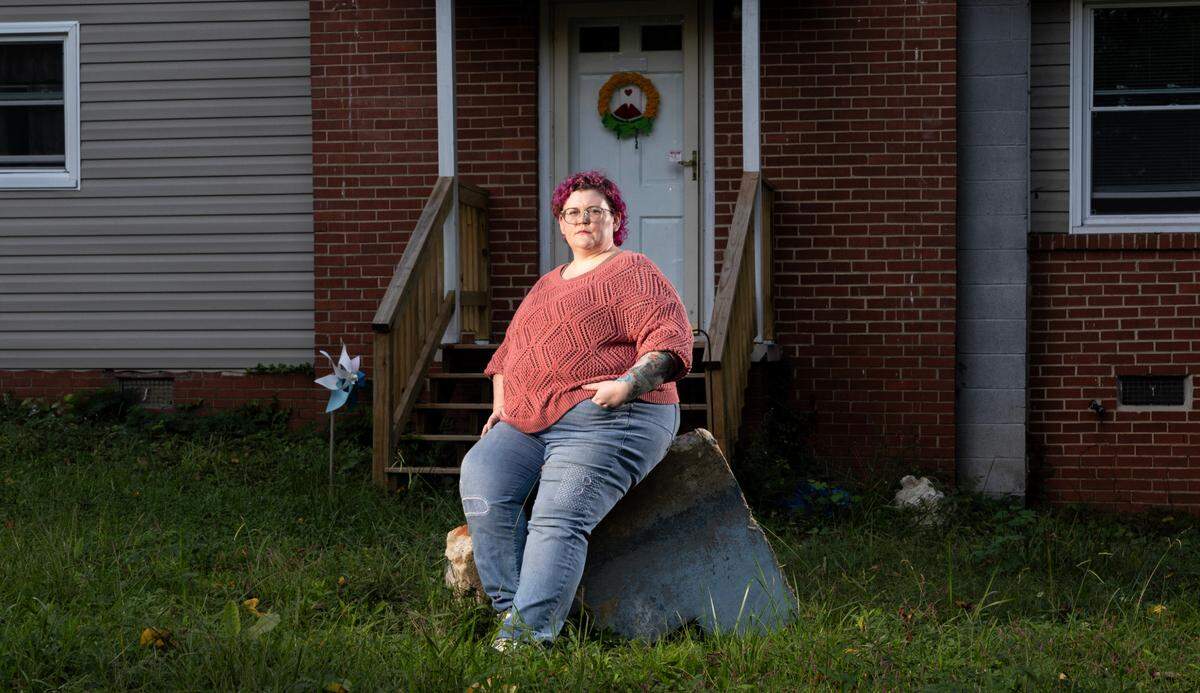 Jordan Montanez poses outside her home in Greensboro, N.C., Tuesday, Oct. 1, 2024.