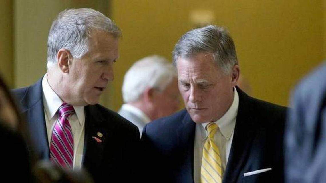 Sens. Thom Tillis, left, and Richard Burr, show in this file photo, were among senators announcing a bipartisan framework responding to mass shootings.