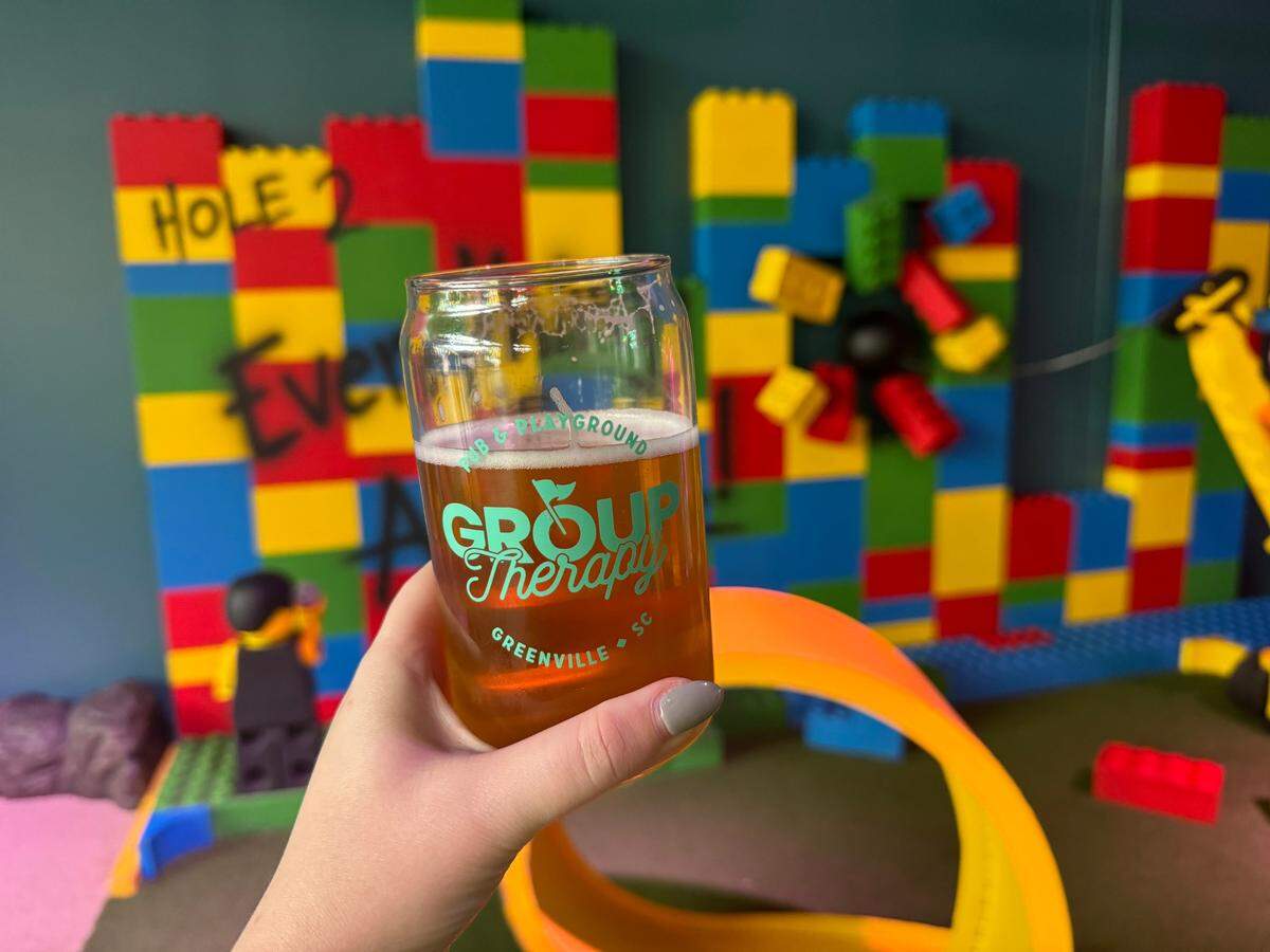 A beer at the Lego hole of Group Therapy’s wacky mini golf course.