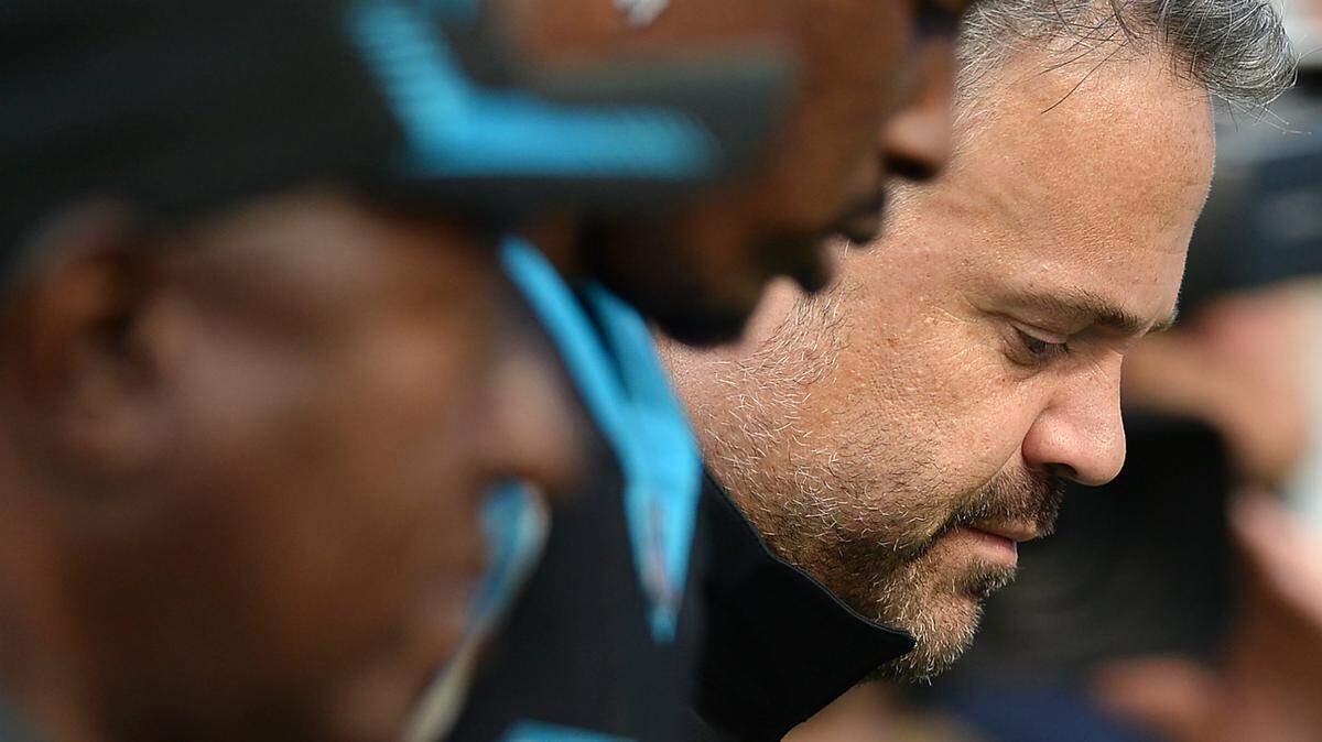 Carolina Panthers head coach Matt Rhule, right, is 10-22 in his first two NFL seasons. It’s unlikely he’ll be fired on “Black Monday,” when teams make coaching changes after the regular season ends.