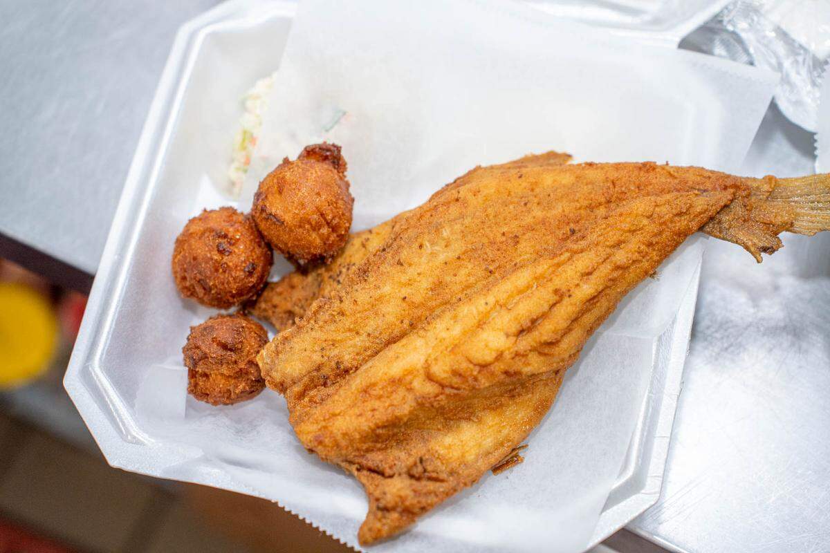 Croaker with hush puppies and slaw at Original Chicken ‘n Ribs.