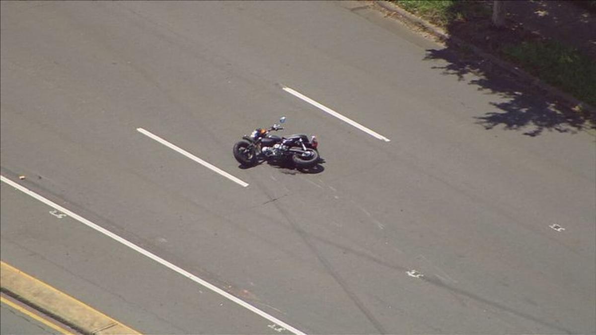 The motorcycle ridden by 81-year-old Patrick Carlos Ramia sits on Freedom Drive on Tuesday, Aug. 9, 2022.