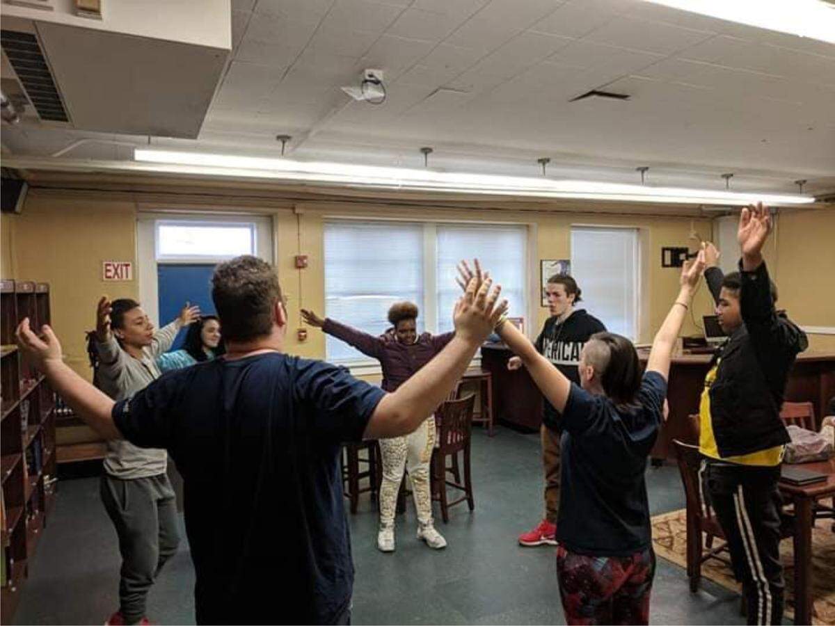 Shane Manier and DeNeer Davis facilitate a Guerilla Poets workshop about claiming your worth in 2019 with students at Henderson Independent High School in Salisbury.