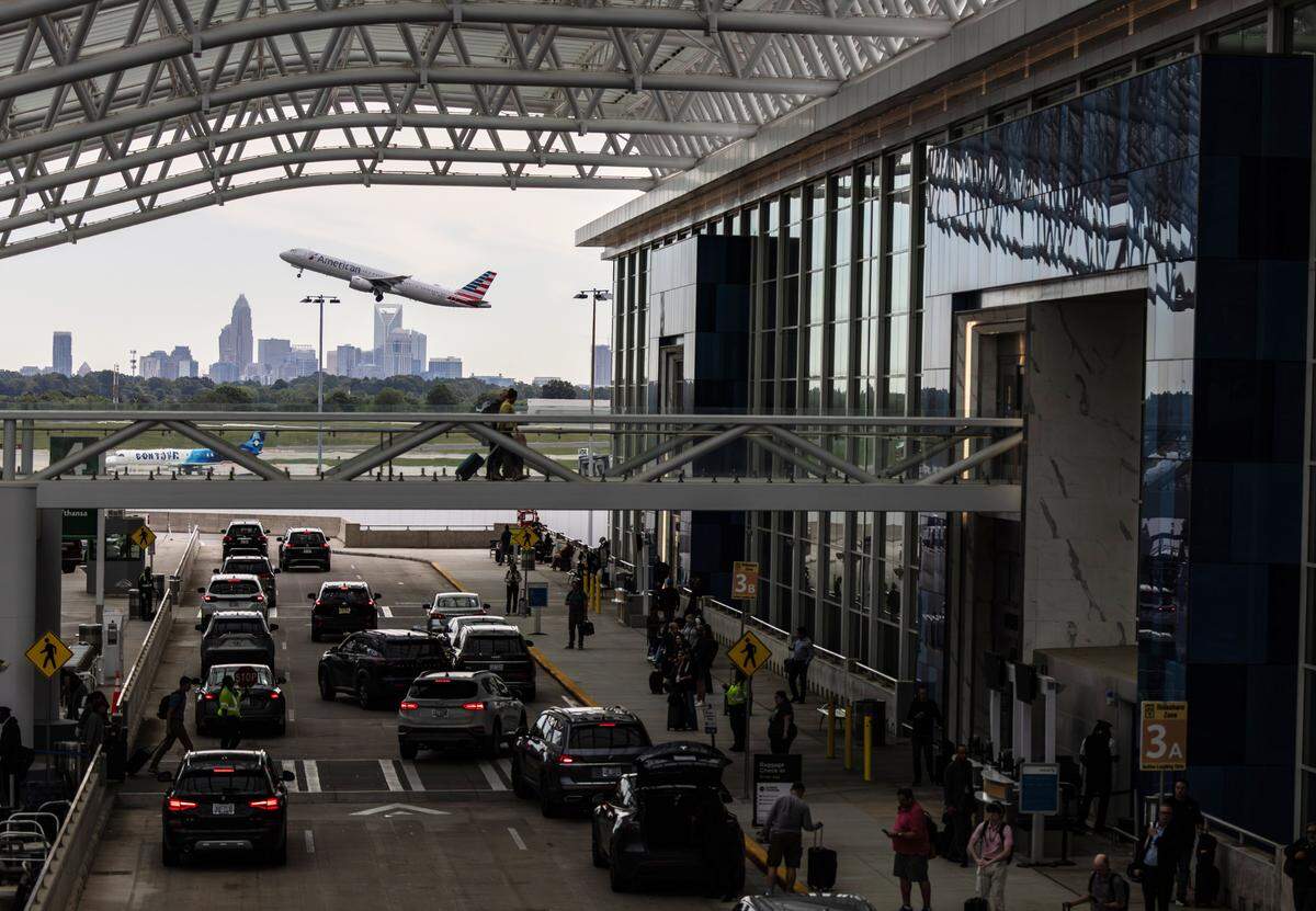 The view from the terminal bridge at the Charlotte Douglas International Airport in Charlotte, N.C., on Thursday, May 7, 2025, the first day of the Real ID requirement for air travelers.