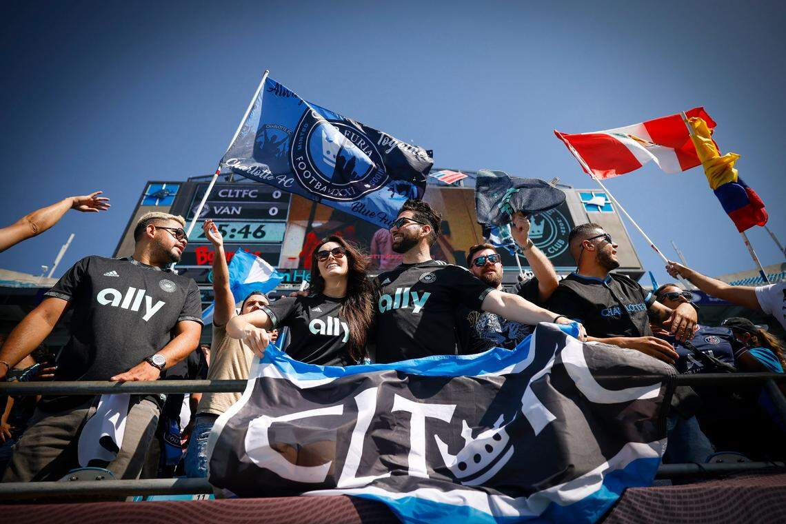 Charlotte FC fans cheer before a game between Charlotte FC and the Vancouver Whitecaps at Bank of America Stadium in Charlotte Sunday, May 22, 2022. Gov. Roy Cooper signed a bill legalizing online sports gambling on Wednesday, June 14, 2023