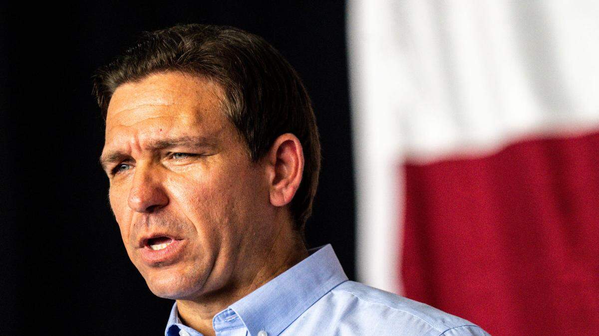 Florida Gov. Ron DeSantis speaks at an airport in Florida on July 15. The GOP presidential hopeful visited Wichita on Monday in an attempt to get campaign funds to fuel his challenge to former President Donald Trump.