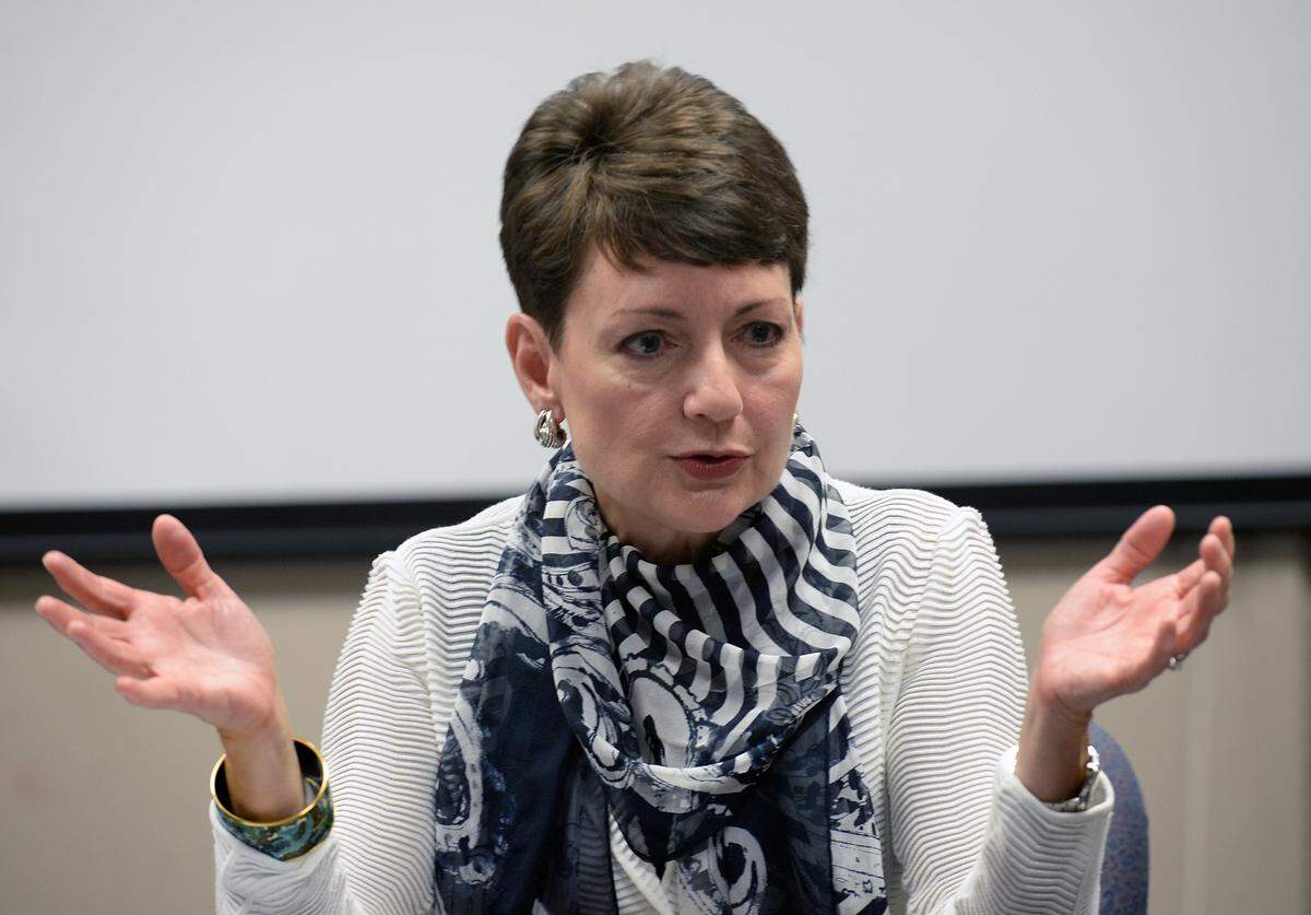 Duke Energy CEO Lynn Good. Protesters upset with Duke's involvement in a major pipeline project that will cut across North Carolina protested Wednesday in Good's driveway, where they erected a roughly 20-foot tower.