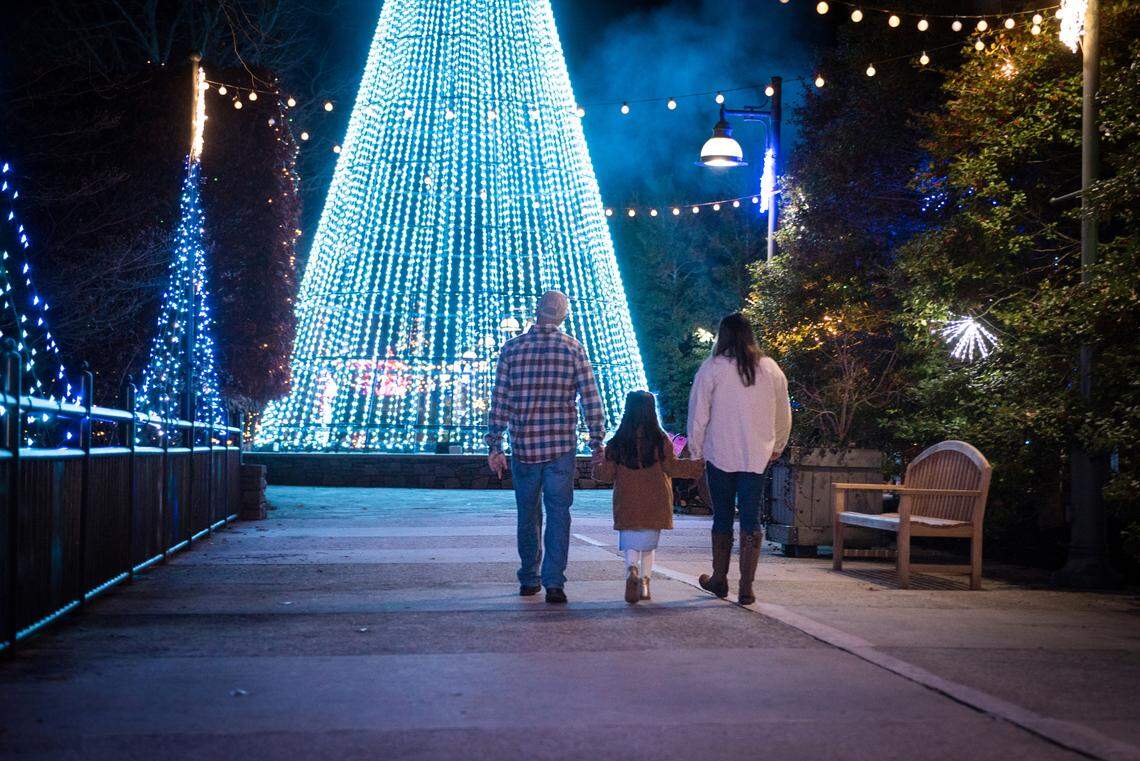 The North Carolina Arboretum in Asheville hosts Winter Lights, an open-air walk-through light showm every winter.