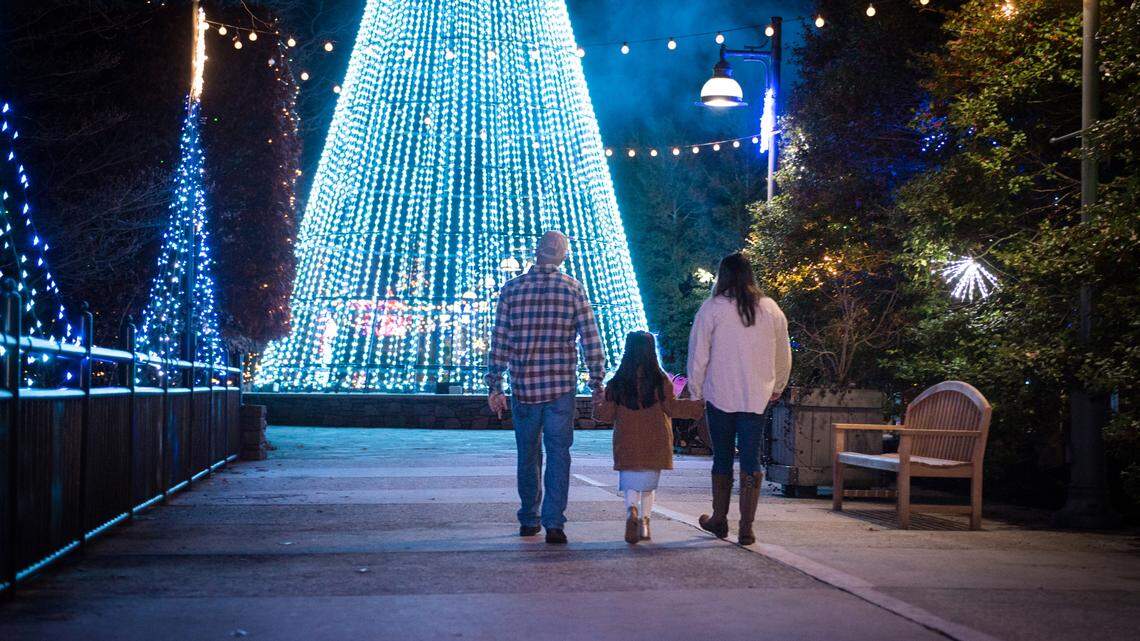 The North Carolina Arboretum in Asheville hosts Winter Lights, an open-air walk-through light showm every winter.