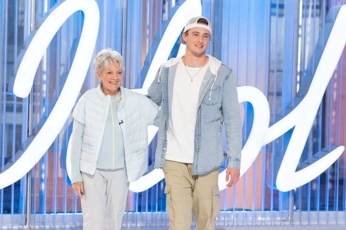 Blake Proehl, right, a Charlotte native and former player for the NFL with family ties to the Carolina Panthers, auditions for Season 22 of “American Idol” on ABC. Proehl brought his grandmother to the audition.