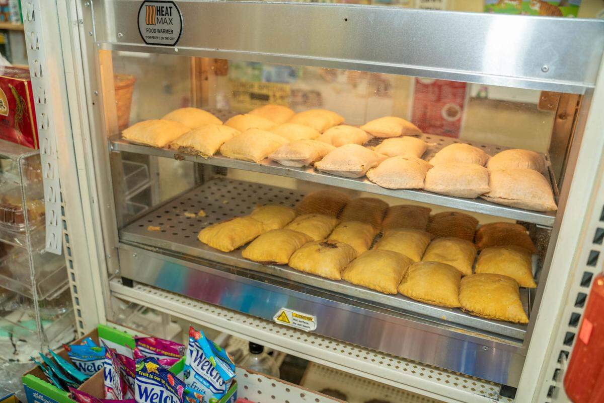 Beef pies and jerk chicken pies can be served as a sandwich, too.