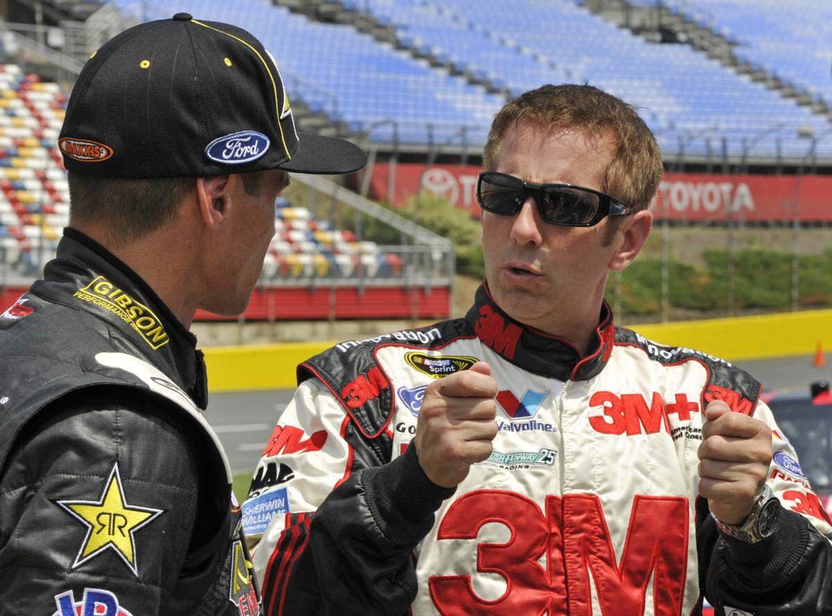 NASCAR driver Greg Biffle describes his experience with Global RallyCross driver Brian Deegan anter driving Deegan's car on Wednesday, May 16, 2012 at Charlotte Motor Speedway.