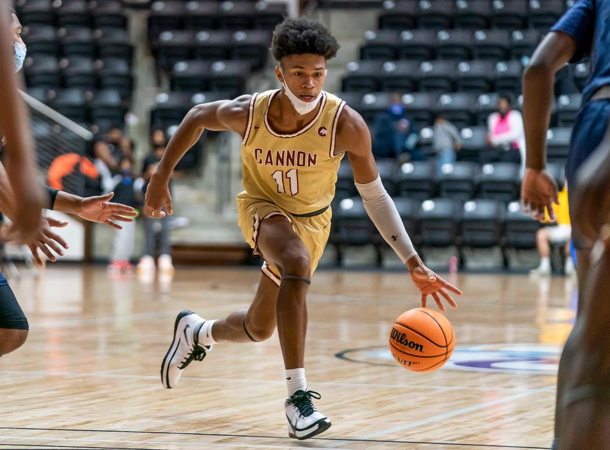 Cannon’s Jarvis Moss (11) looks to drive to the basket during late 1st half action at the Phenom Holiday Classic Wednesday December 23, 2020.