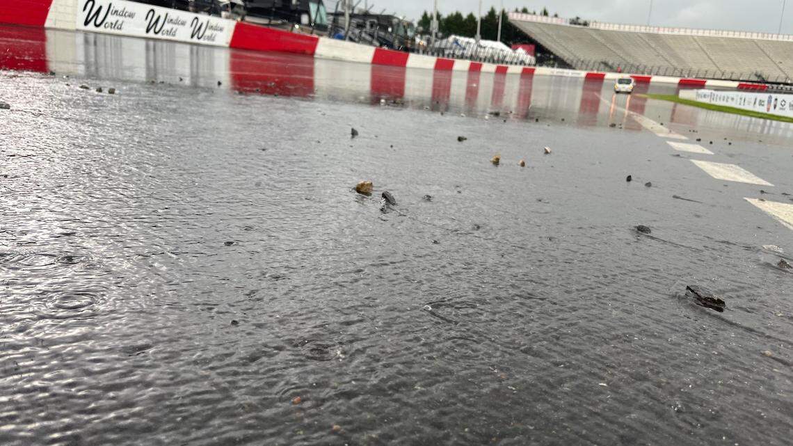 Much of North Wilkesboro Speedway was underwater amid a thunderstorm on Saturday afternoon.