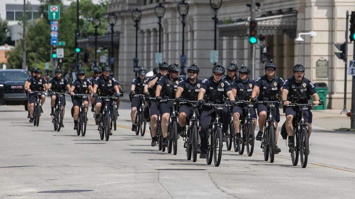 Charlotte-Mecklenburg police bike patrol officers working in Milwaukee to help provide security at during the Republican National Convention. CMPD posted the photo to social media.