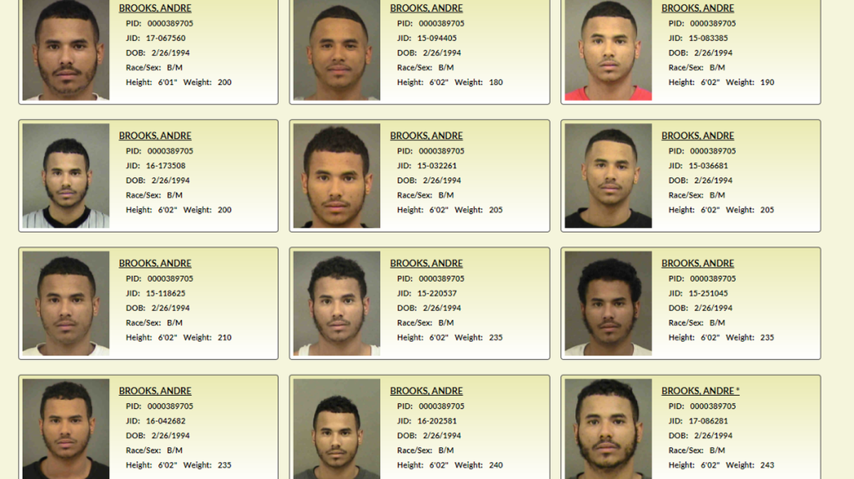 The mug shots of Andre Brooks on the Mecklenburg County Jail website.