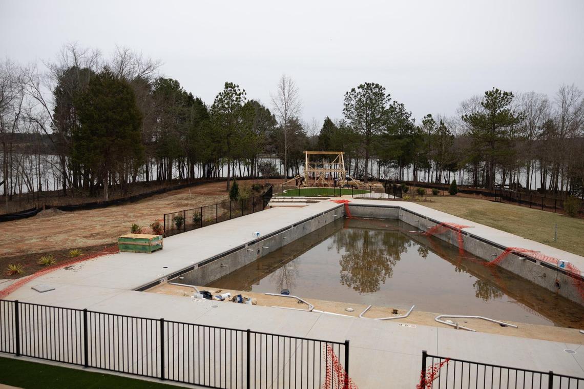 The pool area at the clubhouse at Lakeside Pointe in Sherrills Ford, N.C., on Friday, March 7, 2025. Lakeside Pointe is a new custom-home waterfront community overlooking the lake in Sherrills Ford. The property includes 83 waterfront acres.